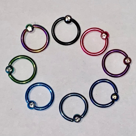 Captive Bead Ring Hoop 16g 8mm 5/16" Gem Lip Ear - Picture 4 of 7